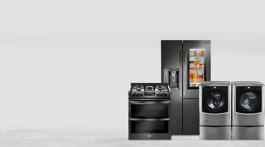 A range of new appliances displayed in a Calgary showroom, showcasing various top-quality, pristine products ready for home use.